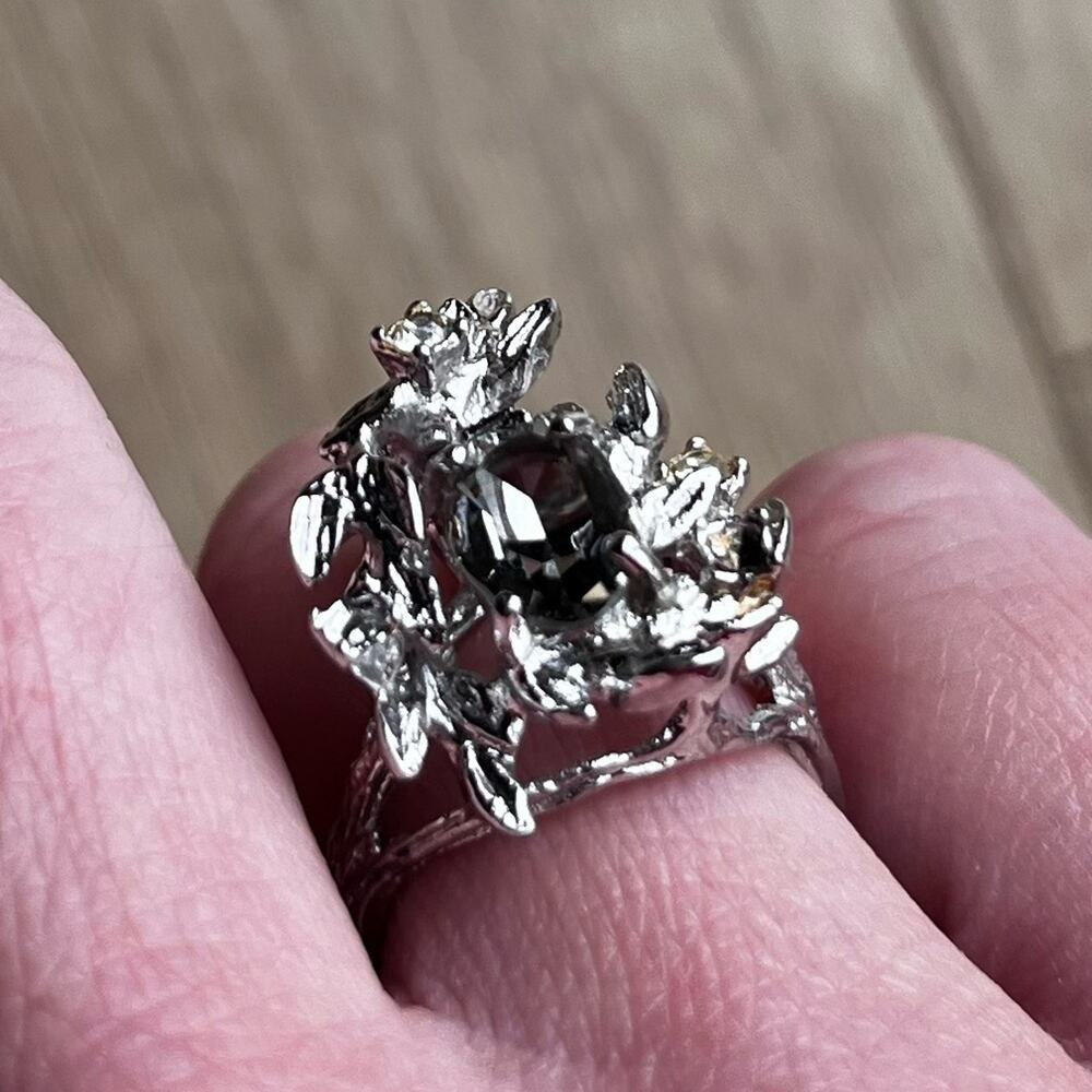 SMOKY QUARTZ Cluster Vintage Designer Signed Ring with 1 Oval Smoky Quartz. 1940 - Picture 10 of 12